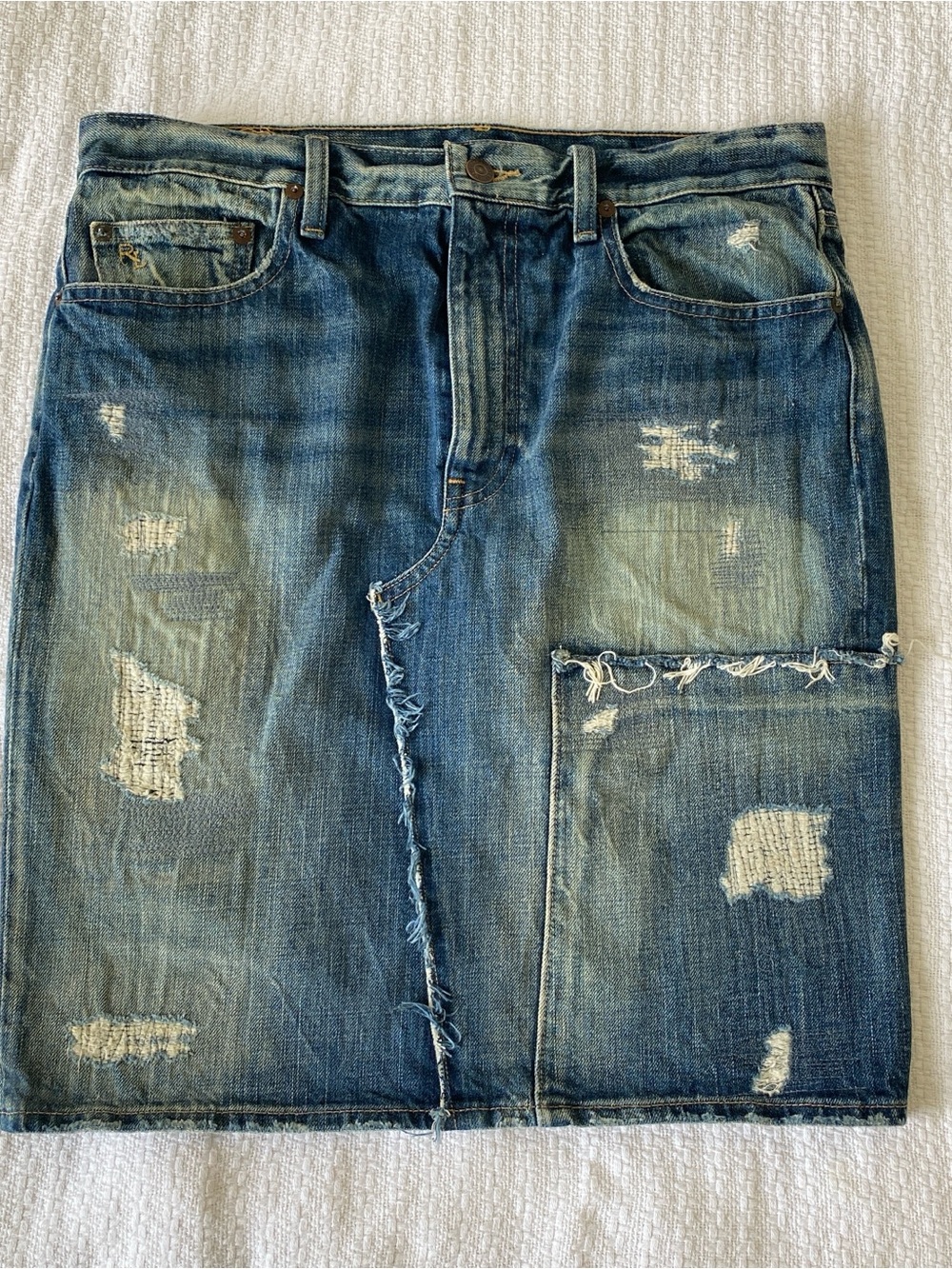 Polo Ralph Lauren Distressed Blue Denim Straight Skirt